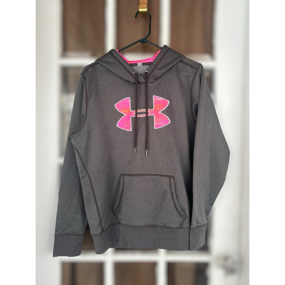 Under Armor Storm1 Women's Large Dark Gray & Pink Logo Long Sleeve Fleece Hoodie - Picture 13 of 15